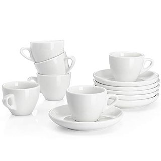 Sweese Espresso Cups with Saucers Set of 6 - White