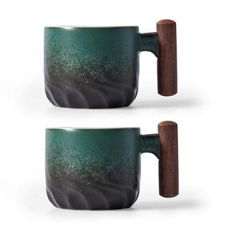 Ceramic Espresso Cups with Wooden Handle