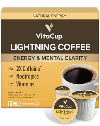 VitaCup Lightning Coffee Pods for Memory & Focus with 2X Caffeine