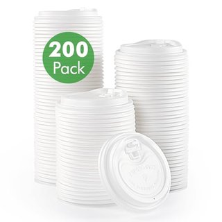 ECOLipak 100% Compostable Coffee Cup Lids 200 Count，3.54 inch Disposable CPLA Cup Lid Suitable for 10 oz, 12 oz, 16 oz, and 20 oz Paper Cups, White