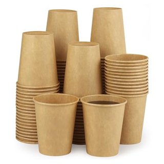 Kraft 100 Pack Paper Cups - 8 Oz Hot Compostable Cups for Coffee, Water & More