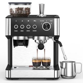 20 Bar Espresso Machine with Built-in Coffee Grinder and Milk Frother
