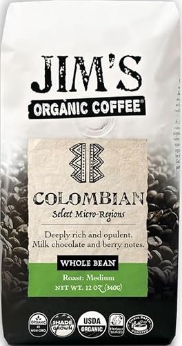 Jim's Organic Coffee Colombian Medium Roast Whole Bean