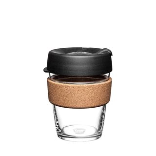 KeepCup Brew Cork, Reusable Glass Tumbler with Natural Cork, Tall Coffee Cup 12oz / 340ml - Black