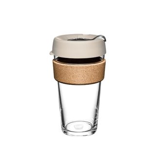 KeepCup Brew Cork, Reusable Glass Tumbler with Natural Cork, Grande Coffee Cup 16oz/454ml - Filter