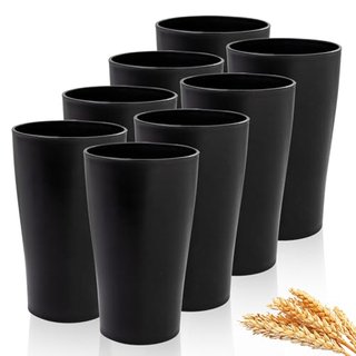 EI Black Wheat Straw Cups Set of 8,Drinking Glasses,Reusable Plastic Cups,Unbreakable Cups for Kitchen,Dishwasher Safe Water Glasses Tumblers,Suitable for Dinner on Picnic Outdoor Activities Dormitory