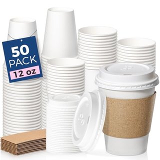 Disposable Paper Coffee Cups with Lids and Sleeves