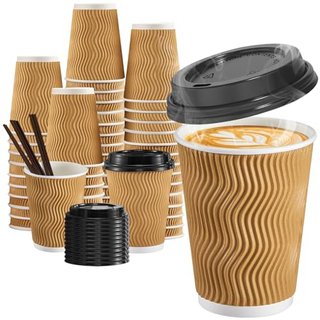 SIUQ Disposable Coffee Cups with Lids and Straws - 90 Pack