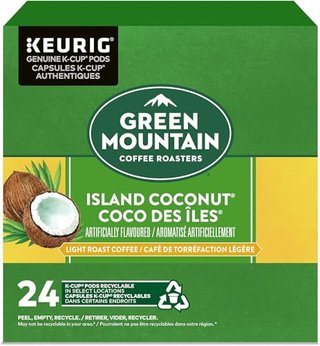 Green Mountain Coffee Roasters Island Coconut, Single-Serve Keurig K-Cup Pods, Flavored Coffee, 24 Count (Packaging May Vary)